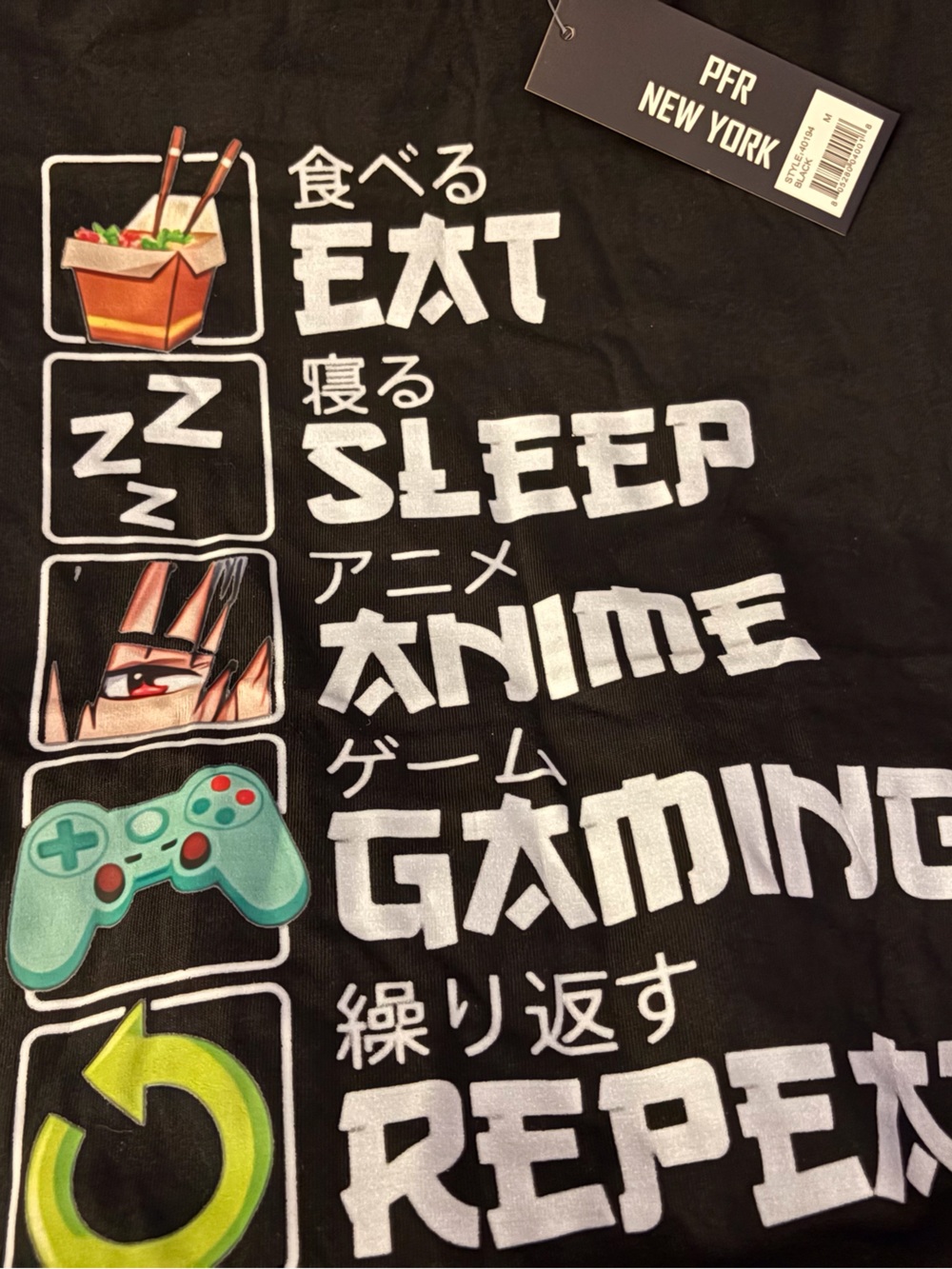 Kids Black 'Eat Sleep Anime Gaming Repeat' Graphic Tee